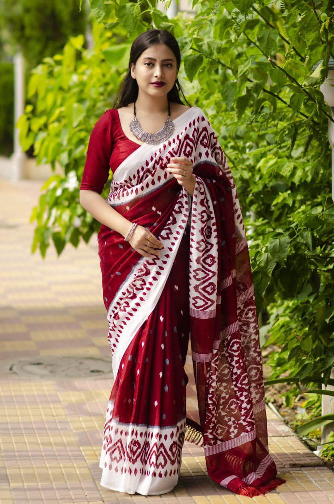 MG154 Plain Linen Printed Daily Wear Sarees Catalog